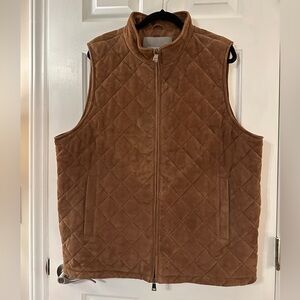 Neiman Marcus Men's Brown Quilted 100% Goat Leather Vest, XXL